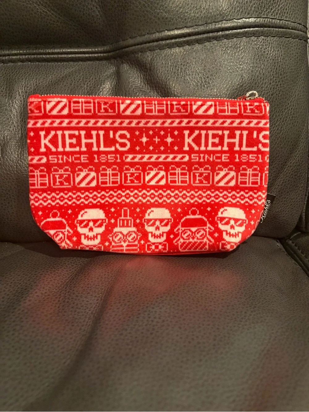 Kiehl's Red and White Holiday Skull Cosmetic Pouch